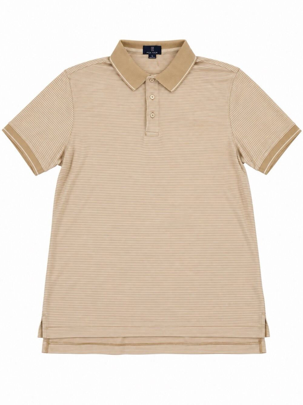 Master of the Links Men’s Medium Beige Striped Pima Cotton Golf Polo Shirt Peru